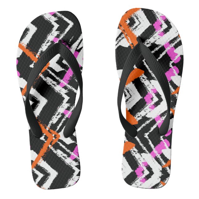 Schwarzes, orangefarbenes und rosafarbenes Blatt Flip Flops (Fußbett)