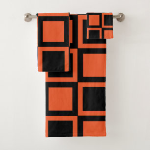 Schwarzes Orangenquadrat Badhandtuch Set