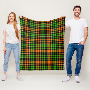 Schwarzes oranges grünes Karo-Tartan-Design Fleecedecke