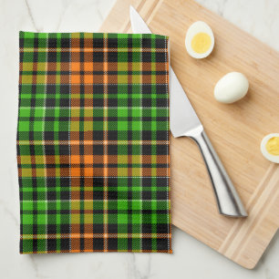 Schwarzes oranges grünes Karo-Tartan-Design Geschirrtuch