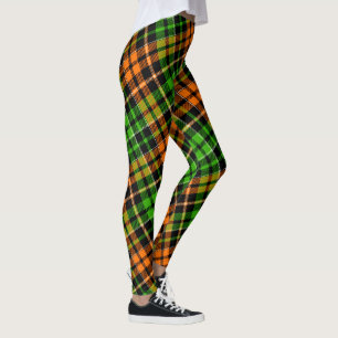 Schwarzes oranges grünes Karo-Tartan-Design Leggings