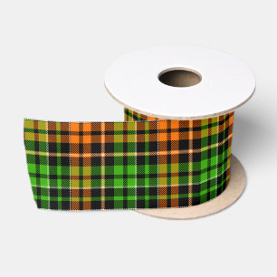 Schwarzes oranges grünes Karo-Tartan-Design  Satinband