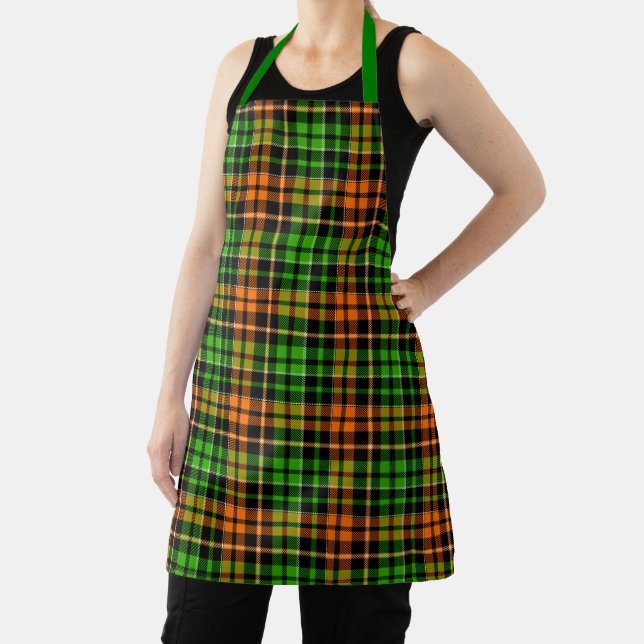 Schwarzes oranges grünes Karo-Tartan-Design  Schürze (InSitu)
