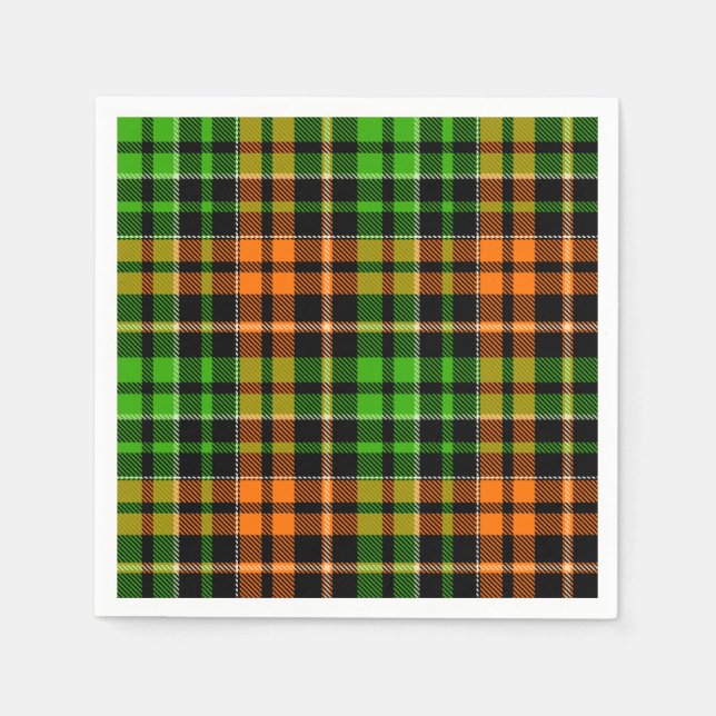 Schwarzes oranges grünes Karo-Tartan-Design  Serviette (Vorderseite)