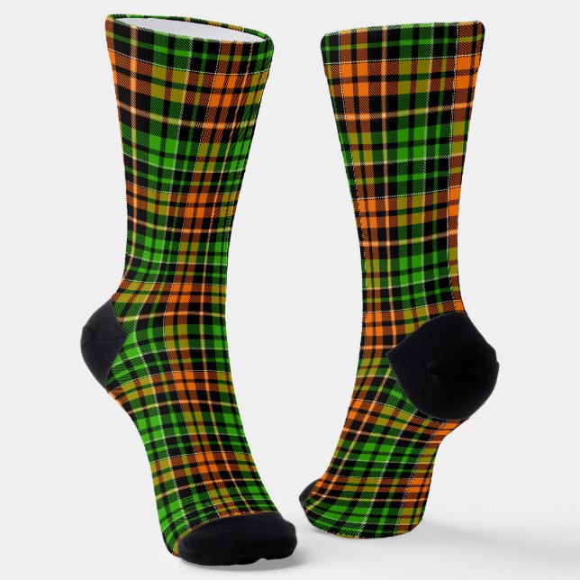 Schwarzes oranges grünes Karo-Tartan-Design  Socken (Gewinkelt)