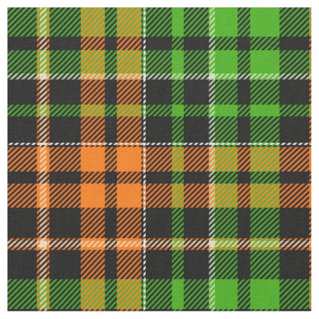 Schwarzes oranges grünes Karo-Tartan-Design  Stoff (Nahaufnahme)