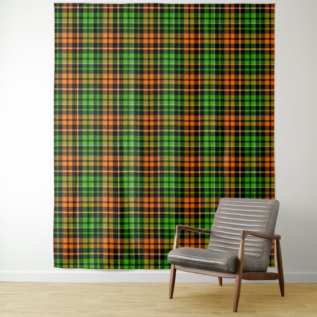Schwarzes oranges grünes Karo-Tartan-Design  Wandteppich (Beispiel)