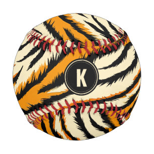 Schwarzes Oranges Tiger-Streifen-Muster-Monogramm Baseball