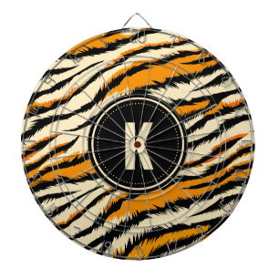 Schwarzes Oranges Tiger-Streifen-Muster-Monogramm Dartscheibe