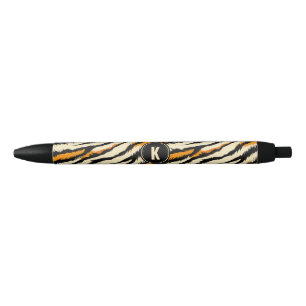 Schwarzes Oranges Tiger-Streifen-Muster-Monogramm Kugelschreiber
