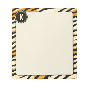 Schwarzes Oranges Tiger-Streifen-Muster-Monogramm Notizblock