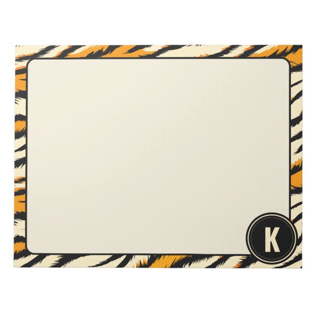 Schwarzes Oranges Tiger-Streifen-Muster-Monogramm Notizblock (Vorderseite)