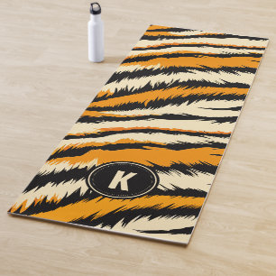 Schwarzes Oranges Tiger-Streifen-Muster-Monogramm Yogamatte