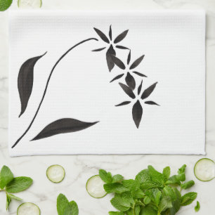 Schwarzes Orchideen-Geschirrtuch Geschirrtuch