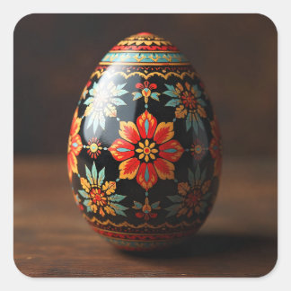 Schwarzes Osterei mit floralen Motiven Quadratischer Aufkleber