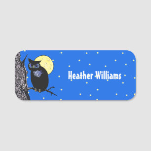 Schwarzes Owl Blaue Augen in Tremond Sterne Blau Namensschild