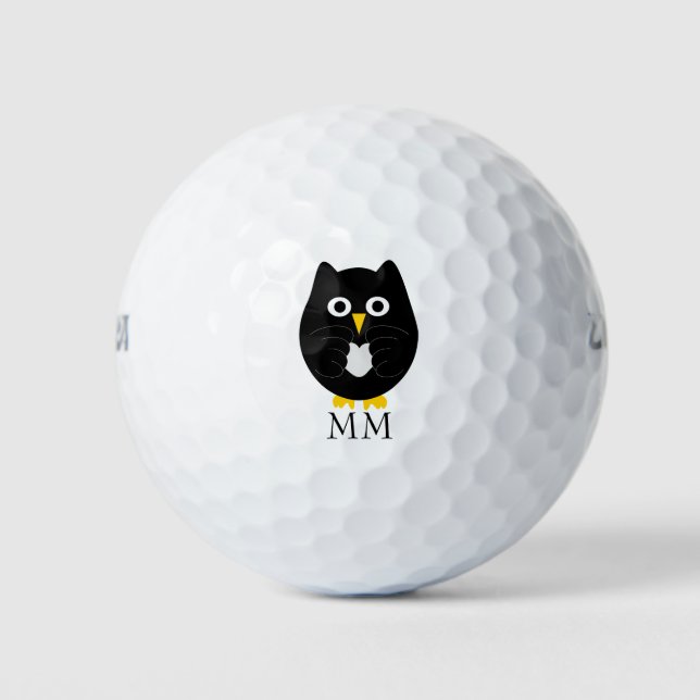 Schwarzes Owl Design Mit Monogramm Golfball (Vorderseite)