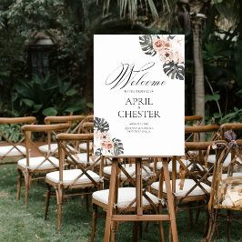 Schwarzes Palmwedding-Willkommensschild Poster