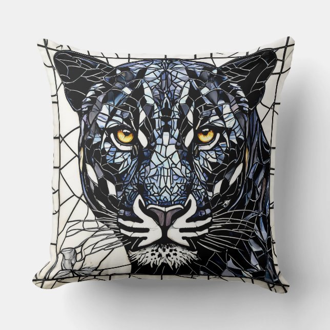 Schwarzes Panther-Farbglas Kissen (Vorderseite)