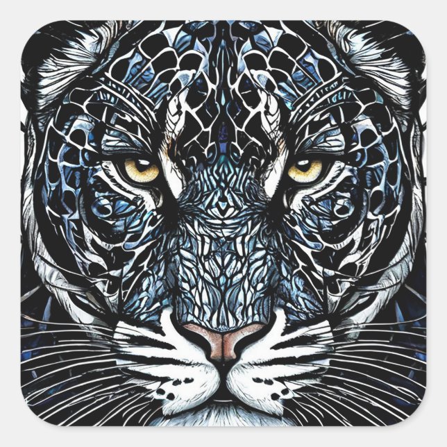 Schwarzes Panther-Farbglas Quadratischer Aufkleber (Vorderseite)