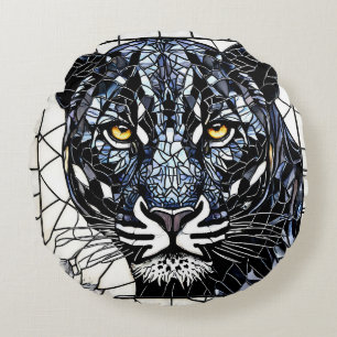Schwarzes Panther-Farbglas Rundes Kissen
