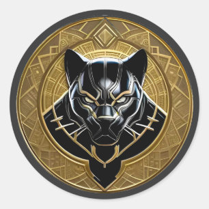 Schwarzes Panther-Symbol mit goldenem geometrische Runder Aufkleber