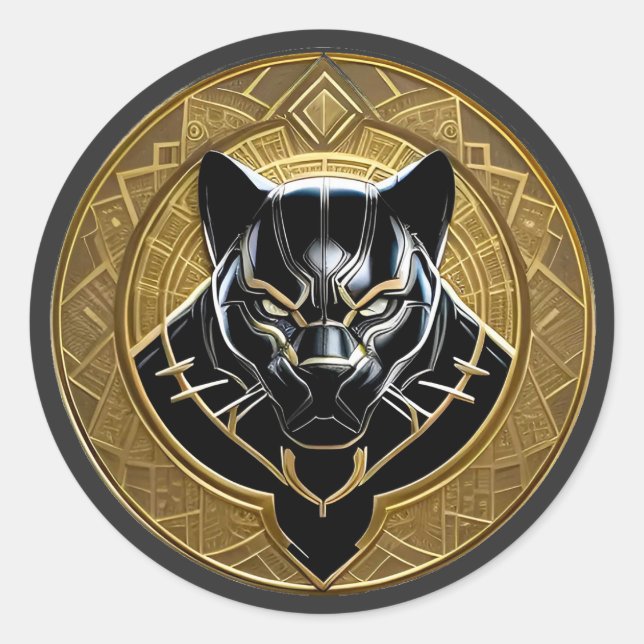 Schwarzes Panther-Symbol mit goldenem geometrische Runder Aufkleber (Vorderseite)