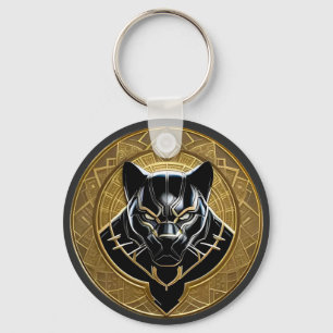 Schwarzes Panther-Symbol mit goldenem geometrische Schlüsselanhänger