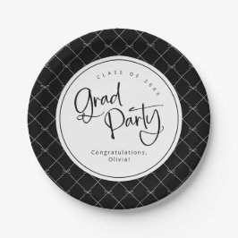 Schwarzes Party Geometrischer Bögen Muster Grad Pappteller