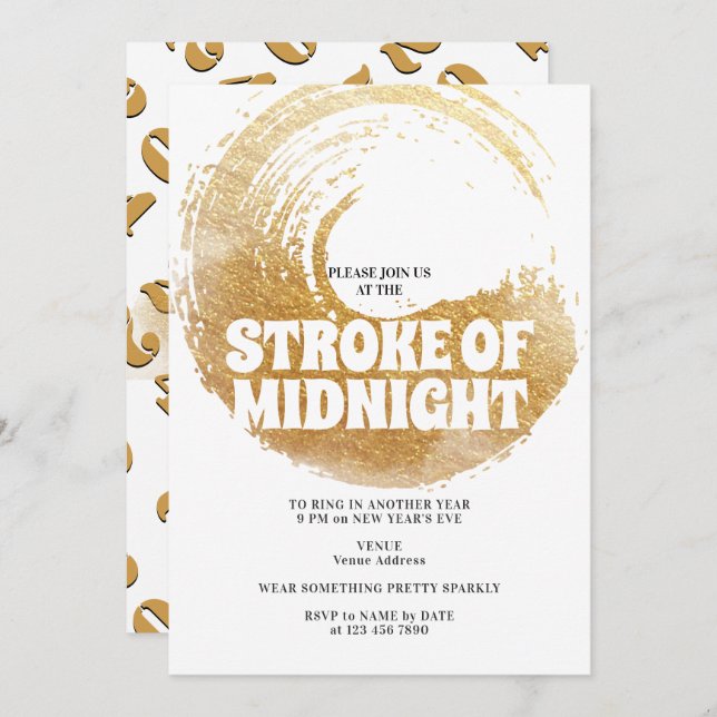 Schwarzes Party-Silvesterfest zum Jahreswechsel Einladung (Vorne/Hinten)