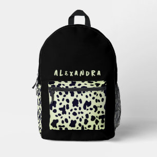 Schwarzes Pastellgrünes Kuh-Tier-Muster-Name chic Bedruckter Rucksack