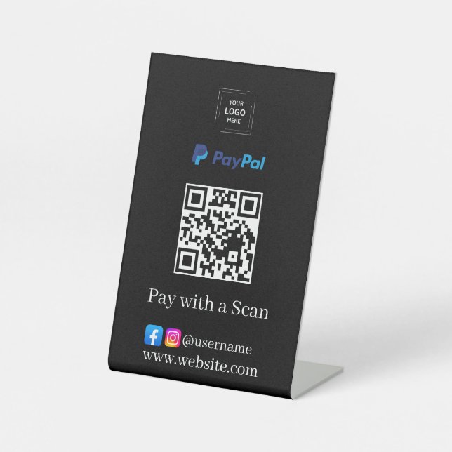 Schwarzes PayPal-QR-Code-Scan-Zahl-Podest-Schild Sockelschild (Vorderseite)