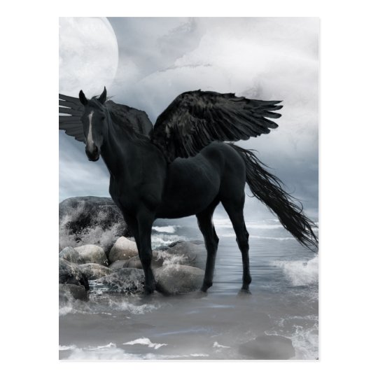 schwarzes Pegasus-Pferd Postkarte | Zazzle.at