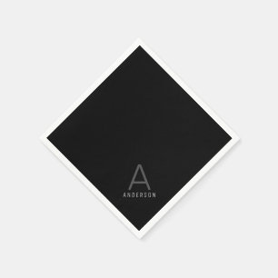 Schwarzes Personalisiertes Monogramm-Namenspapier Serviette