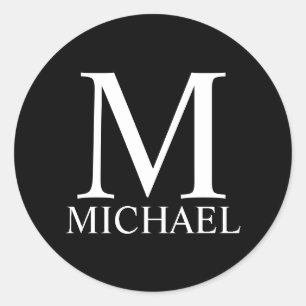 Schwarzes personalisiertes Monogramm und Name Runder Aufkleber