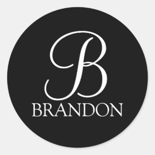 Schwarzes personalisiertes Skript-Monogramm und Na Runder Aufkleber