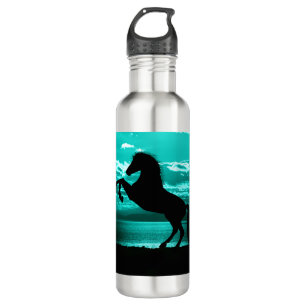 Schwarzes Pferd Aquamariner Himmel und Wasser Edelstahlflasche