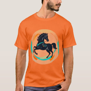 Schwarzes Pferd auf einem farbenfrohen Hintergrund T-Shirt