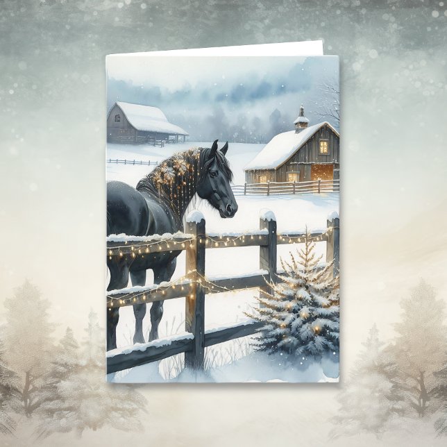 Schwarzes Pferd auf einer Weihnachtsfarm Personali Karte (Von Creator hochgeladen)