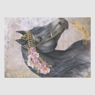 Schwarzes Pferd Blumendekoupage Seidenpapier