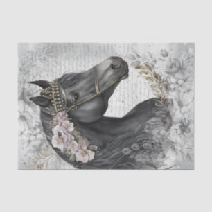 Schwarzes Pferd Blumendekoupage Seidenpapier