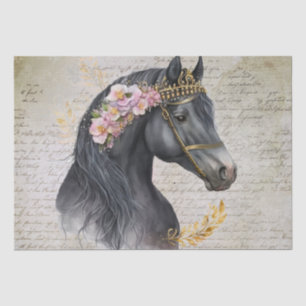 Schwarzes Pferd Blumendekoupage Seidenpapier