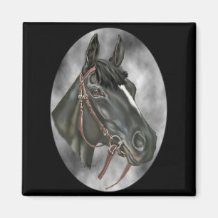 Schwarzes Pferd Equine-Kunstporträt-Druck Magnet