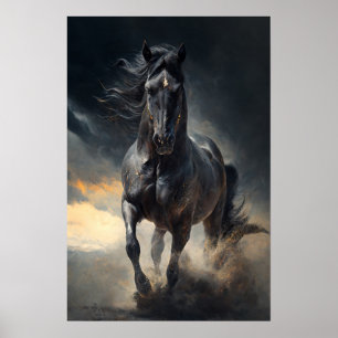 Schwarzes Pferd im Sturm Gemälde Poster