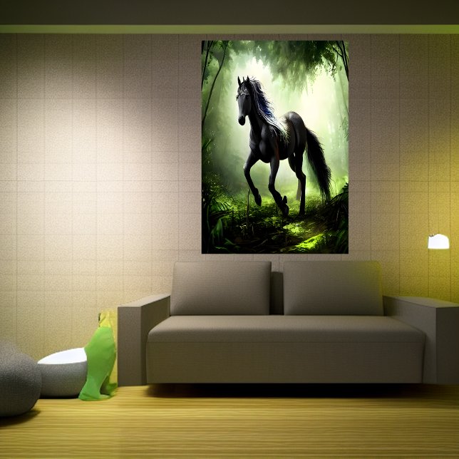 Schwarzes Pferd im Vorfeld | AI Art Poster (Von Creator hochgeladen)