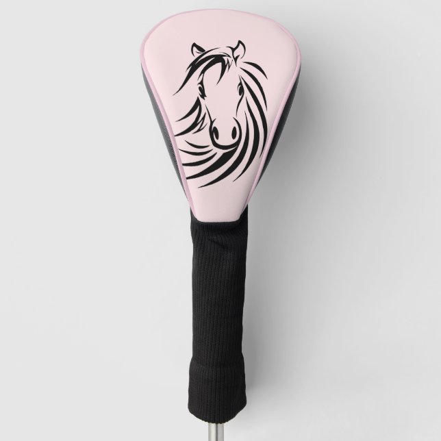 Schwarzes Pferd Kopf auf Rosa Golf Headcover (Vorderseite)