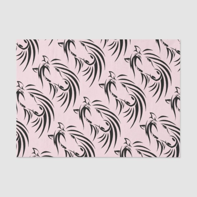 Schwarzes Pferd Kopf auf Rosa Seidenpapier (Vorderseite)