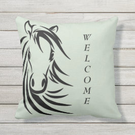 Schwarzes Pferd Kopf Grün Kissen