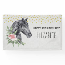 Schwarzes Pferd Kopf Portrait Watercolor Geburtsta