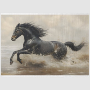 Schwarzes Pferd läuft am Strand Decoupage Seidenpapier